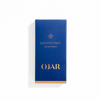 Blue OJAR Kashmir Print Eau de Parfum 15ML packaging on a white background