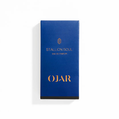 Blue box of Ojar Stallion Soul Eau de Parfum in 15ml on a white background