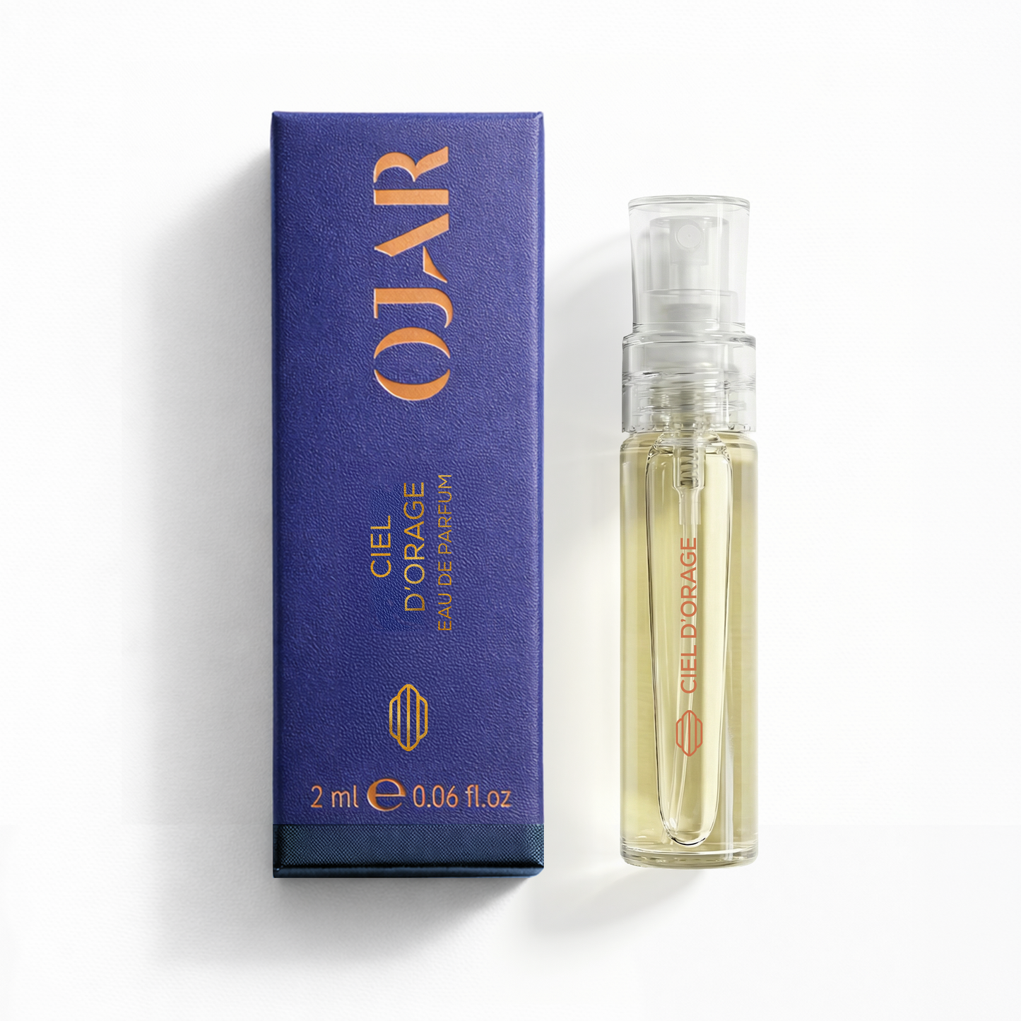 OJAR Ciel d'Orage EDP 2ML perfume bottle and packaging on a white background