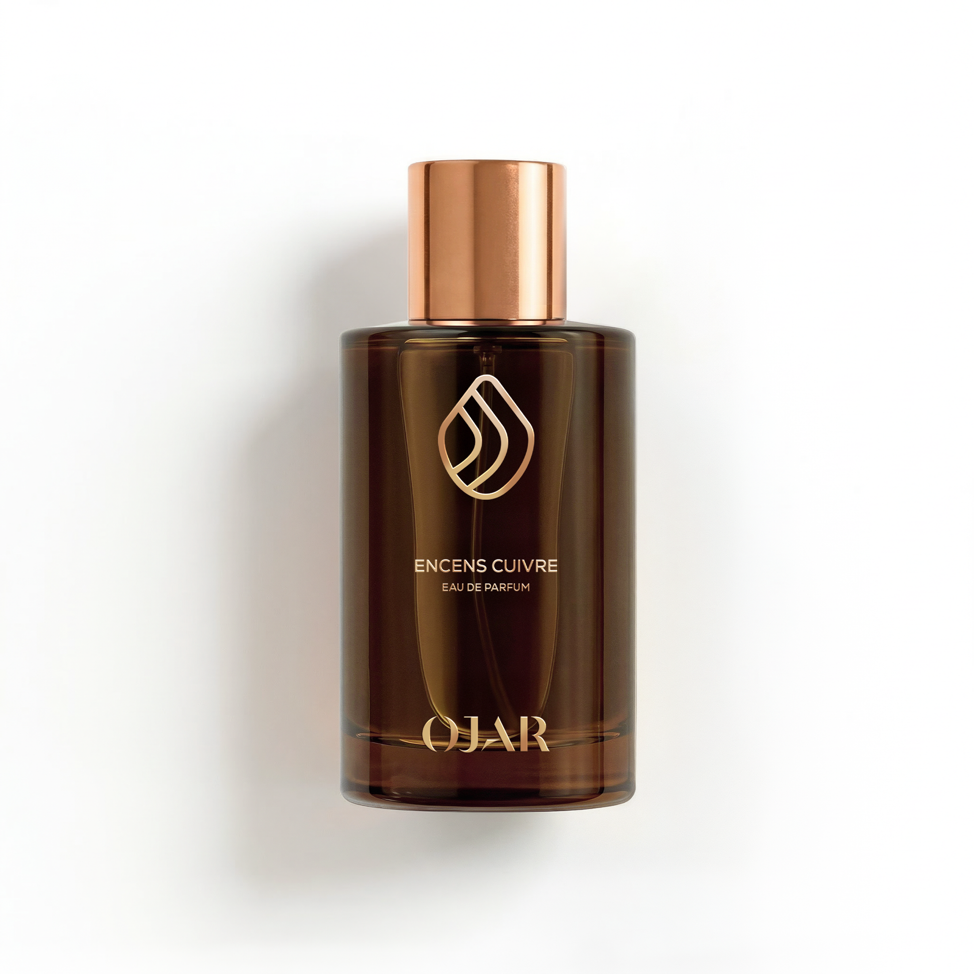 Brown perfume bottle with copper cap on a white background. OJAR ENCENS CUIVRE 100ML EAU DE PARFUM