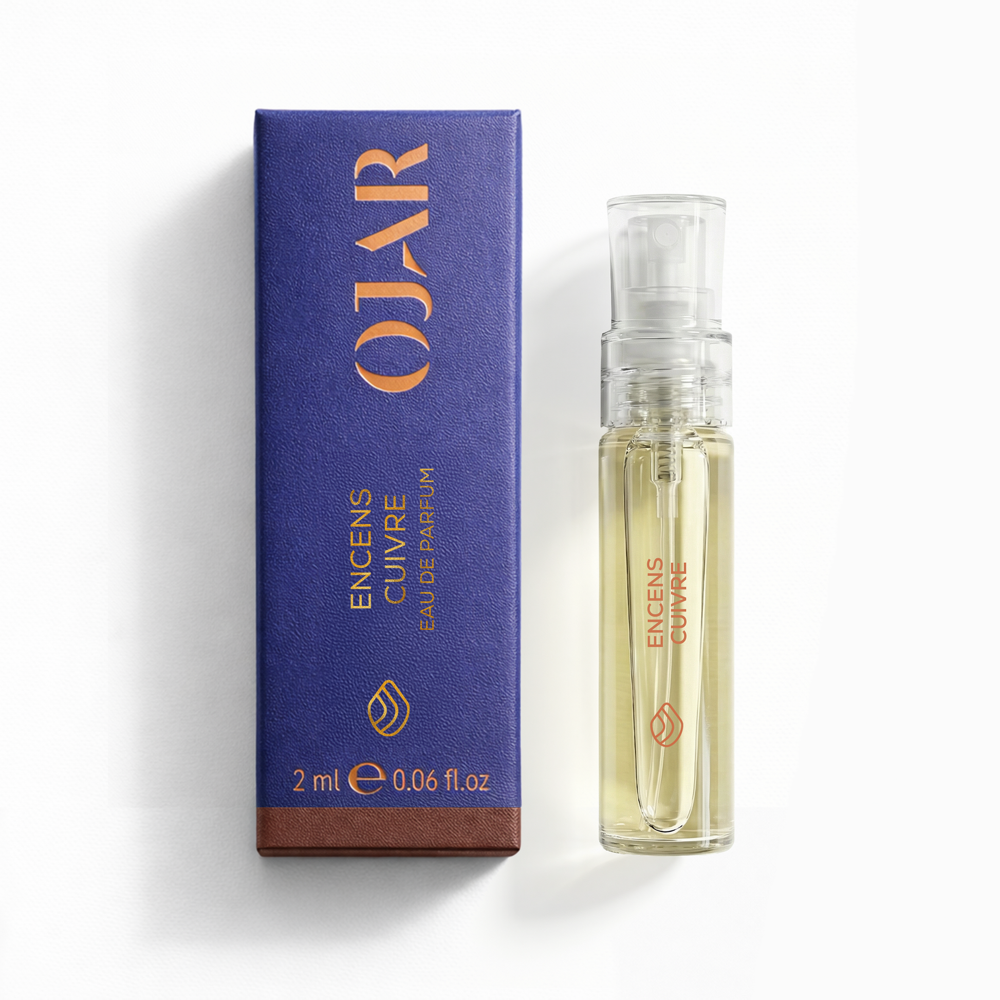 OJAR Encens Cuivre EDP 2 ML perfume bottle and packaging on a white background