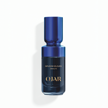 INFUSION VELOURS ABSOLUTE OIL 20ML Blue perfume bottle with 'OJAR' branding on a white background