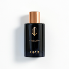 OJAR INFUSION VELOURS_EDP 100ML Black perfume bottle with gold cap on a white background