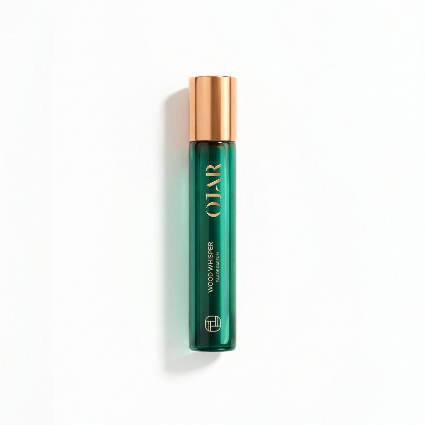 OJAR WOOD WHISPER EDP 15ML Green perfume bottle with gold cap on a white background