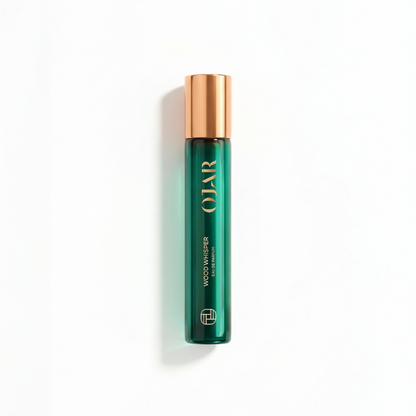 OJAR WOOD WHISPER EDP 15ML Green perfume bottle with gold cap on a white background