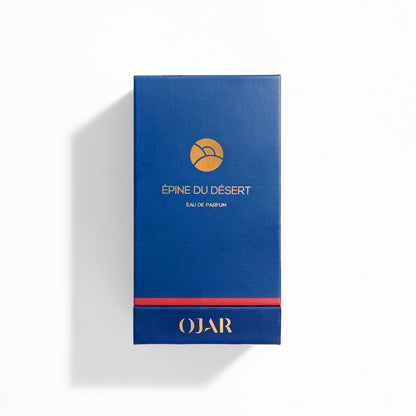 Blue Ojar 100ML perfume box named Epine Du Desert with logo and text on a white background