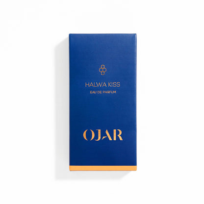 Blue Ojar Halwa Kiss 15ml eau de parfum box on a white background