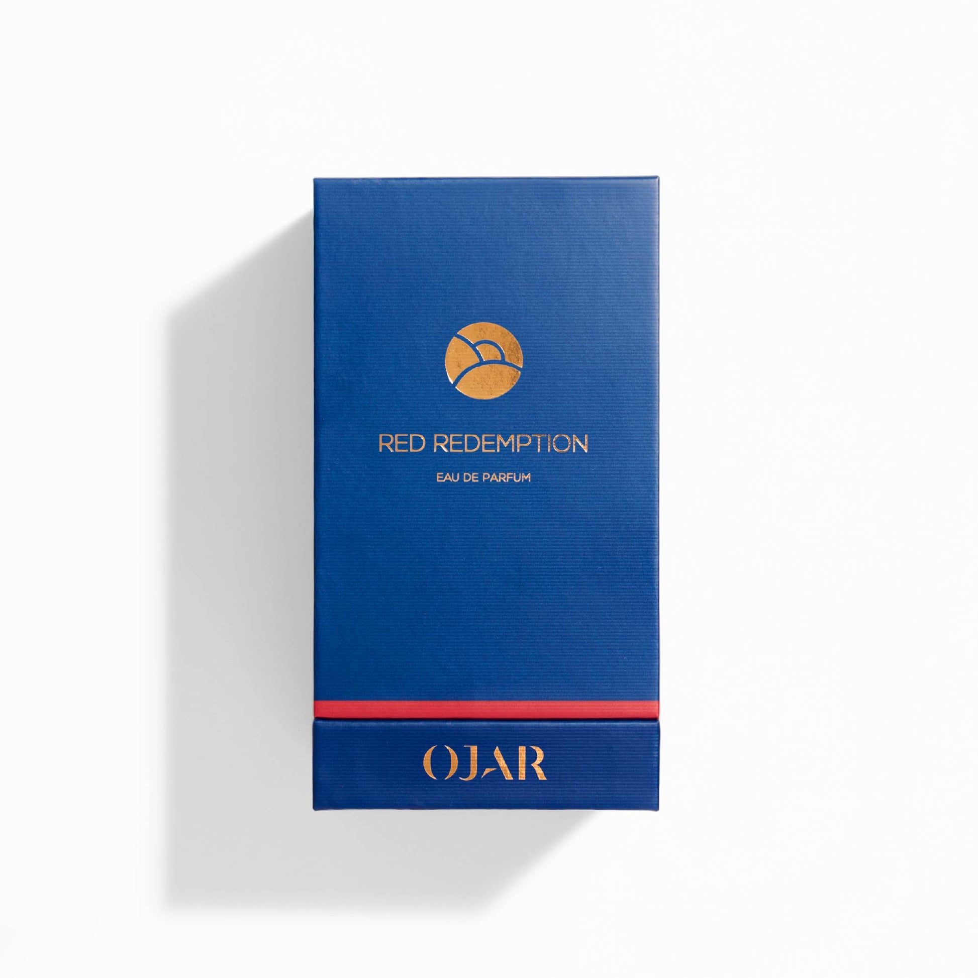 Blue box of OJAR Red Redemption Eau de Parfum on a white background